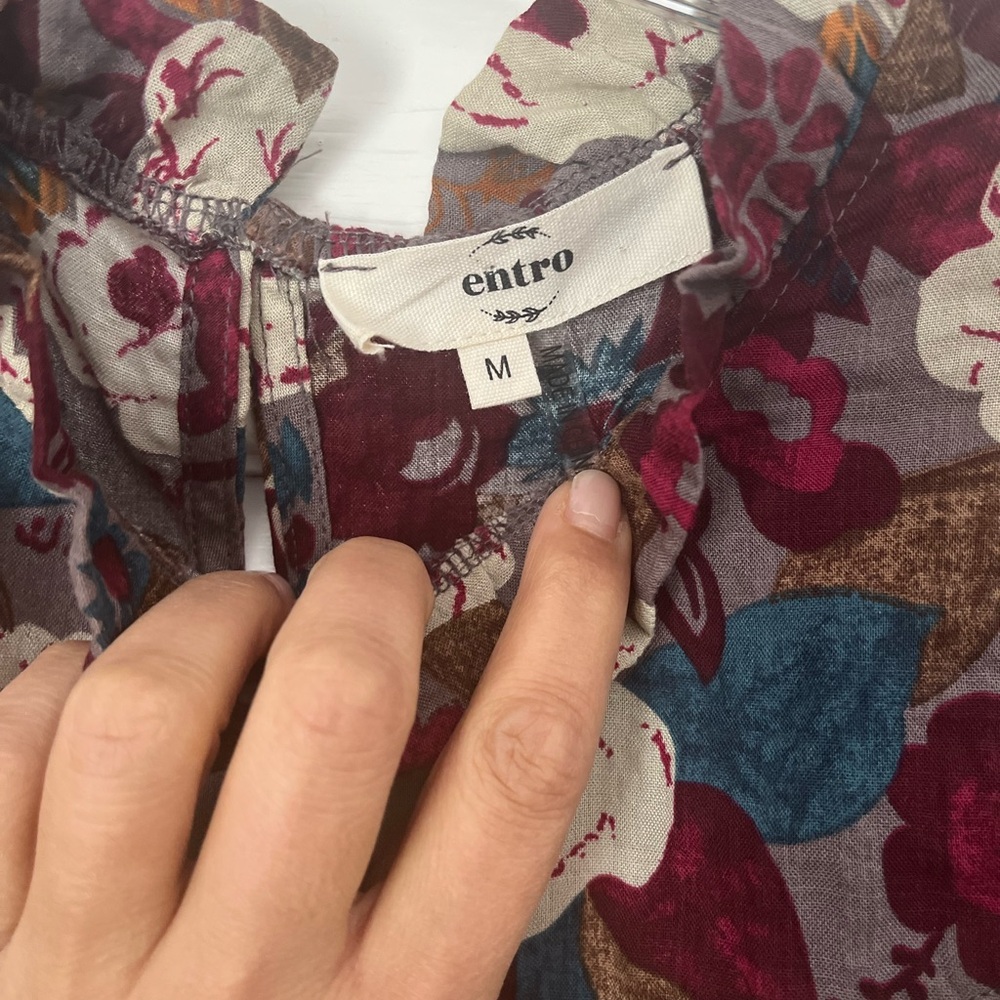 entro Maroon Floral Puff Sleeve Peplum Blouse - Picture 4 of 7